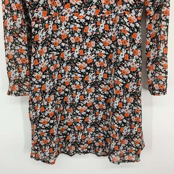 Missguided Dress Floral Print V Neck Long Sleeve Button Tie Waist Mini - Picture 12 of 12